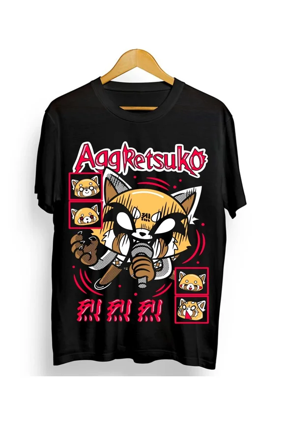 Anime Aggretsuko Aggressive Retsuko Black T Shirt Size S - 5Xl