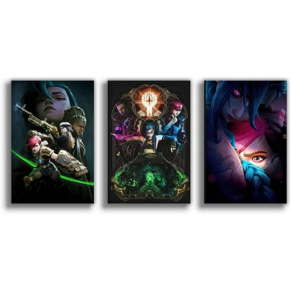 Anime Arcane Canvas Poster (Set of 3) Bedroom Decoration Jinx Wall Art Print Office Room Decoration Gift Unframed Style 12 x 18 Inch