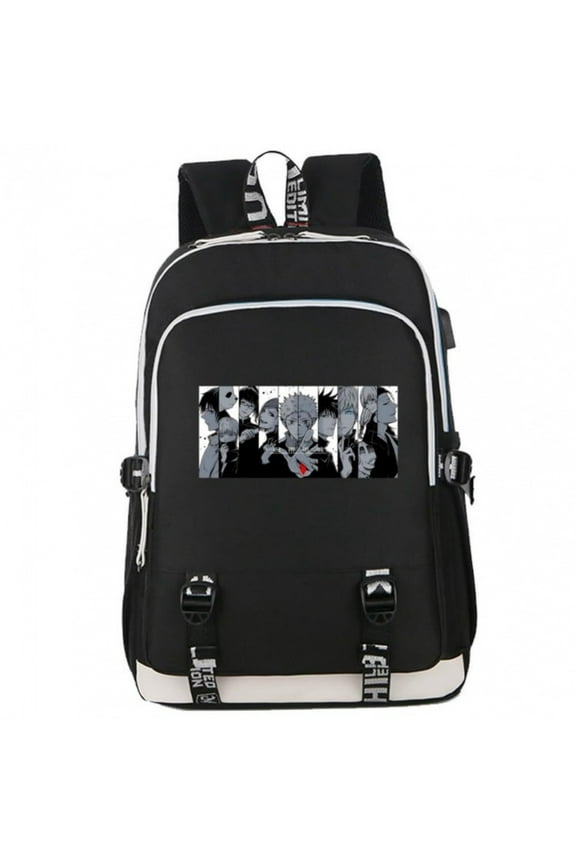 Anime Backpack Jujutsu Uniform Graphic Energy Flame Print Canvas Streetwear USB Bag