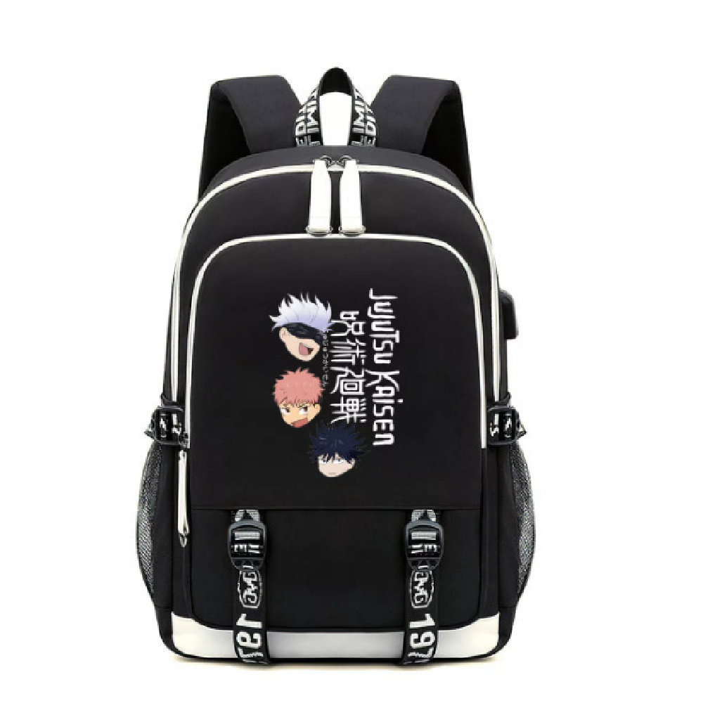 black leather anime backpack Anime Backpack Jujutsu Uniform Graphic Energy Flame Print Canvas Streetwear  USB Bag