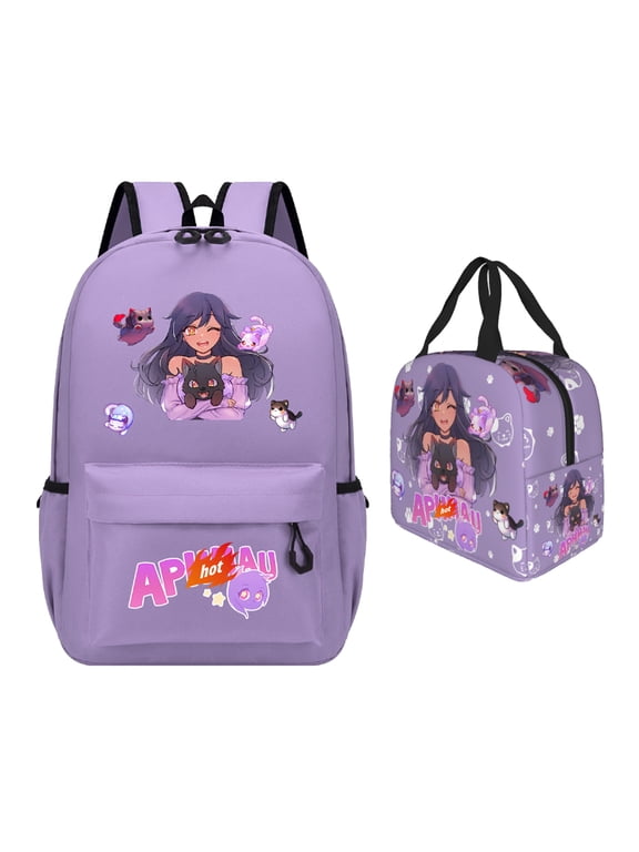 Anime Backpack with Insulated Lunch Bag, 2-Piece Cartoon Gaming Laptop Daypack Set for Adults & Teens