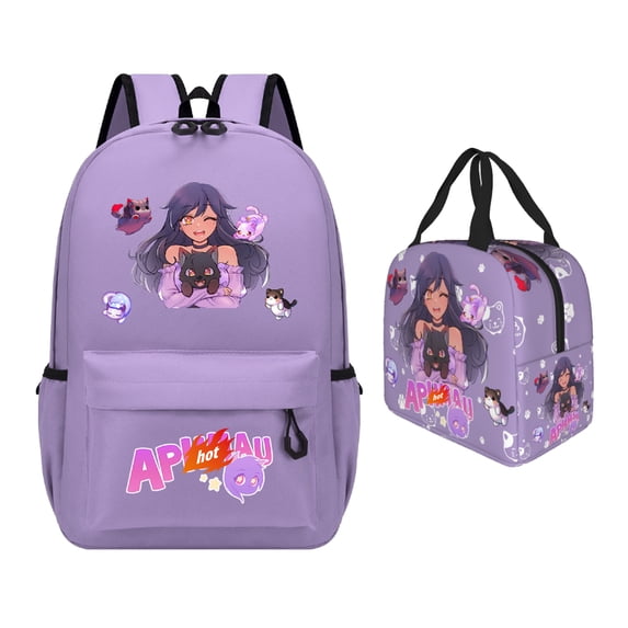Anime Backpack with Insulated Lunch Bag, 2-Piece Cartoon Gaming Laptop Daypack Set for Adults & Teens