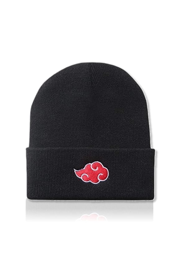 Anime Beanie Hat Winter Caps for Men and Womens Beanies, Cuffed Knit Graphic Beanie, Comfy and Soft Embroidered Anime Hat (Black Red)