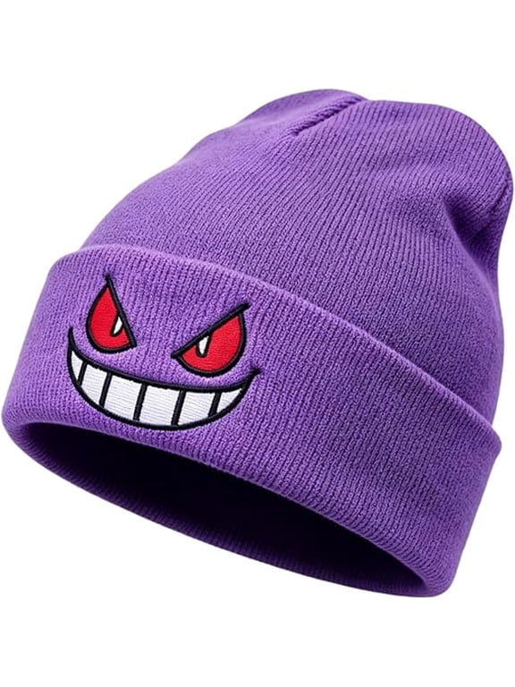 Anime Beanie for Men Women, Cosplay Embroidered Knit Hat, Cartoon Cute Cuff Beanie