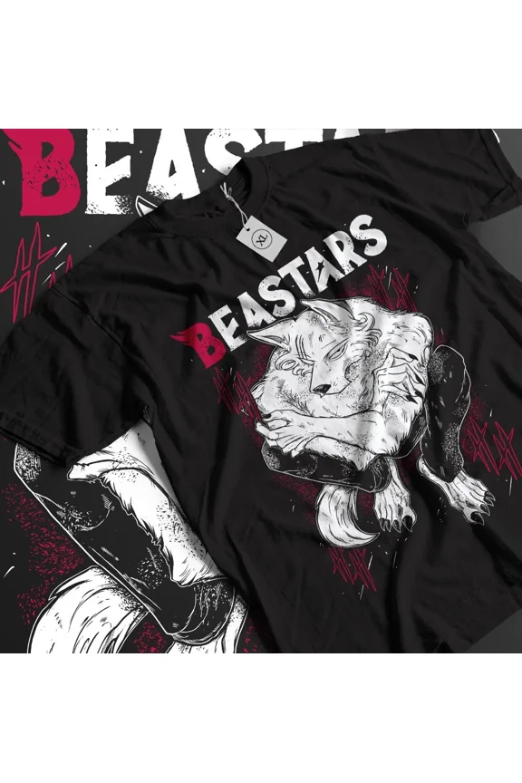 Anime Beastars Legoshi Wolf Man Graphic Black T-Shirt Size S-5XL