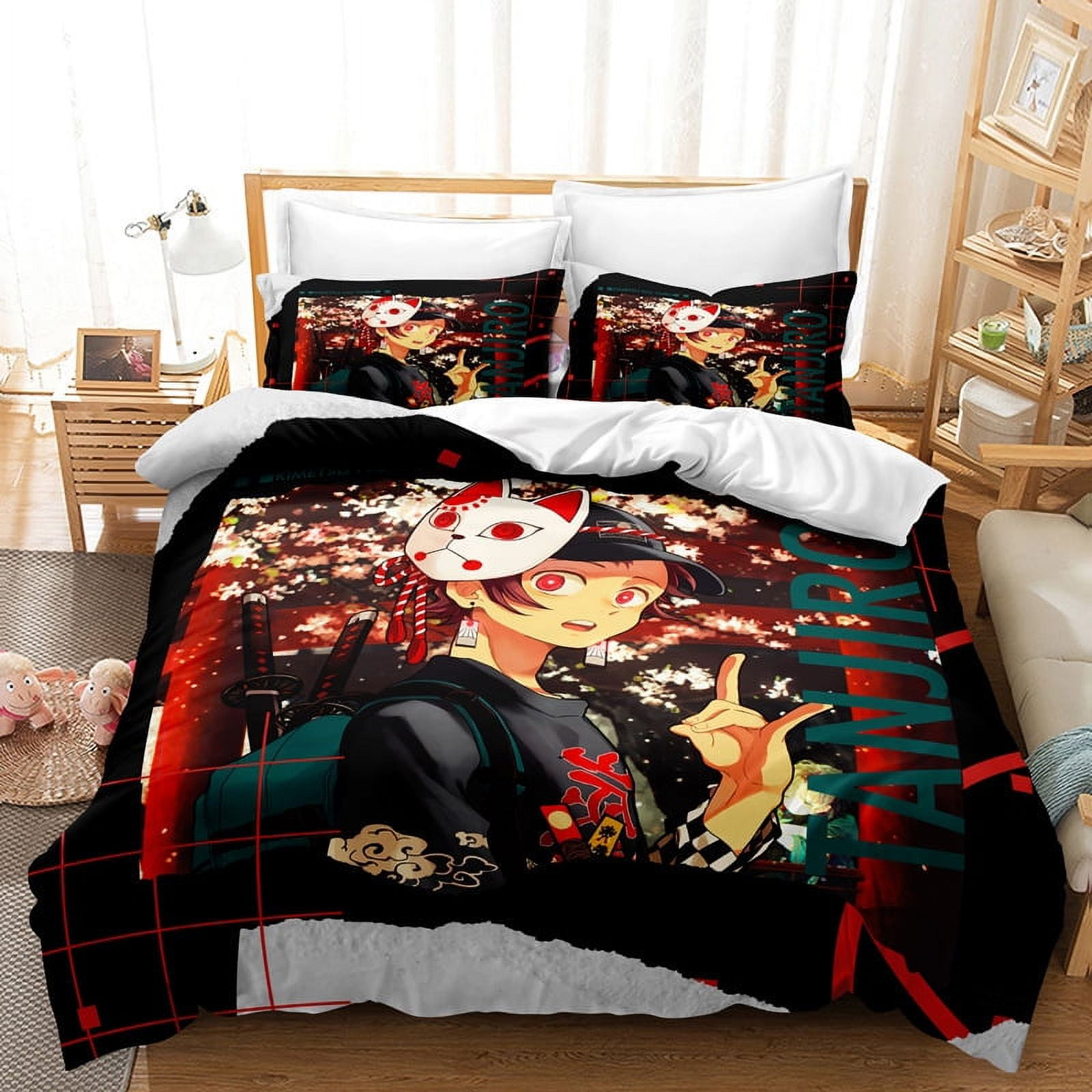 Anime Bedding Set Twin Size Cartoons Movie Anime Duvet Cover Queen for Boys,Kamado Nezuko Queen