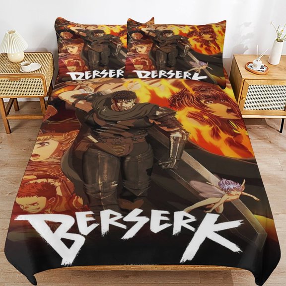 Anime Berserk Bed Duvet Cover Microfiber Bedding Sets 3D Printed Lightweight 3 Piece Comforter Sets, 1 Duvet Cover And 2 Pillow Shams for Kids Boys Girls 79"x90"