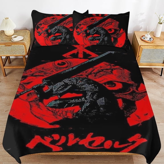 Anime Berserk Bed Duvet Cover Microfiber Bedding Sets 3D Printed Lightweight 3 Piece Comforter Sets, 1 Duvet Cover And 2 Pillow Shams for Kids Boys Girls 86"x70"