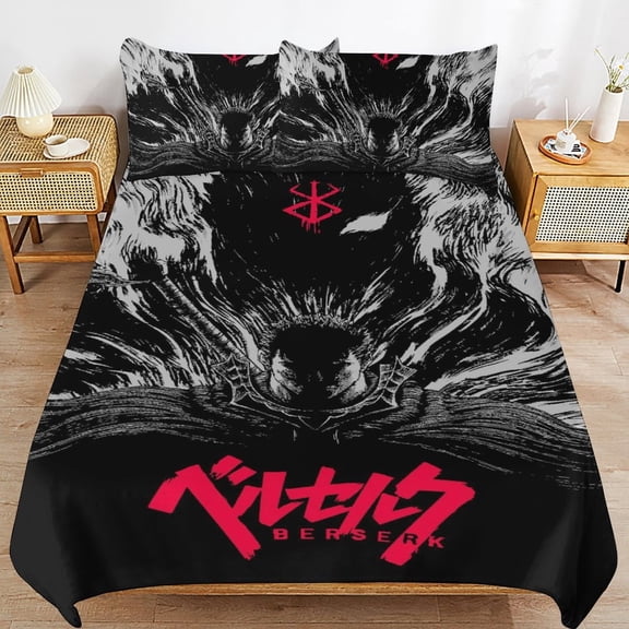 Anime Berserk Bed Duvet Cover Microfiber Bedding Sets 3D Printed Lightweight 3 Piece Comforter Sets, 1 Duvet Cover And 2 Pillow Shams for Kids Boys Girls 86"x70"