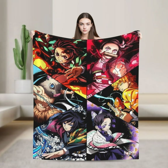 Anime Blanket Demon Slayer Ultra-Soft Micro Fleece Blanket Cozy Blanket Thick Warm Plush Throw Blanket Sofa Cushion, Warm Flannel Blanket For Living Room Bedroom 80"X60"