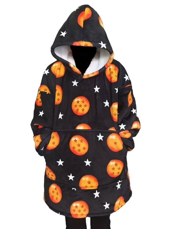 Anime Blanket Hoodie with Pocket (Black Stars)