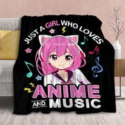 Anime Blanket, Music Fleece Cartoon Throws,-Just Girl Who Loves Axolotls-Gift for Girls Women Loves Japanese Manga,Super Soft Lightweight Flannel Blankets, for Bed Sofa,60"x50" Twin for Girl