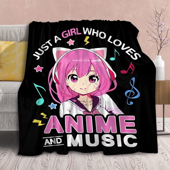 Anime Blanket, Music Fleece Cartoon Throws,-Just Girl Who Loves Axolotls-Gift for Girls Women Loves Japanese Manga,Super Soft Lightweight Flannel Blankets, for Bed Sofa,80"x60" Queen for Women Men