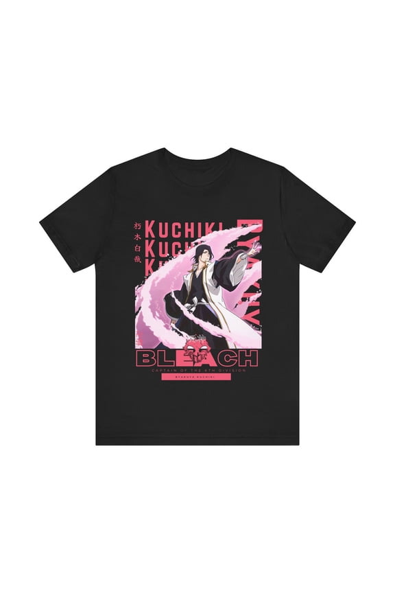 Anime Bleach Byakuya Japanese Graphic Black T-Shirt Size S-5XL