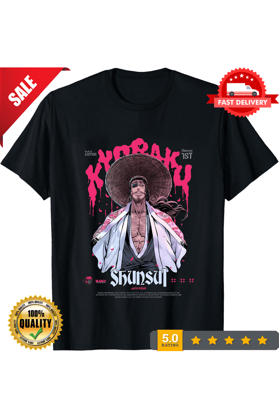 Anime Bleach Kyoraku Shunsui Graphic Black T-Shirt Size S-5XL, ULTRA LIMITED-TH81700