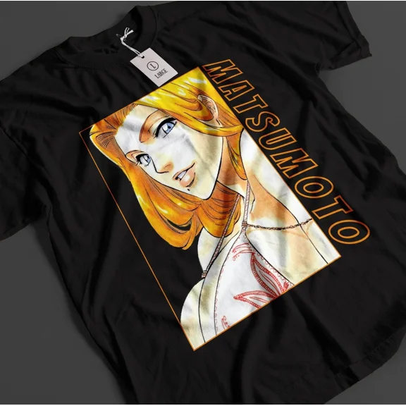 Anime Bleach Rangiku Matsumoto Waifu Graphic Black T-Shirt Size S-5XL