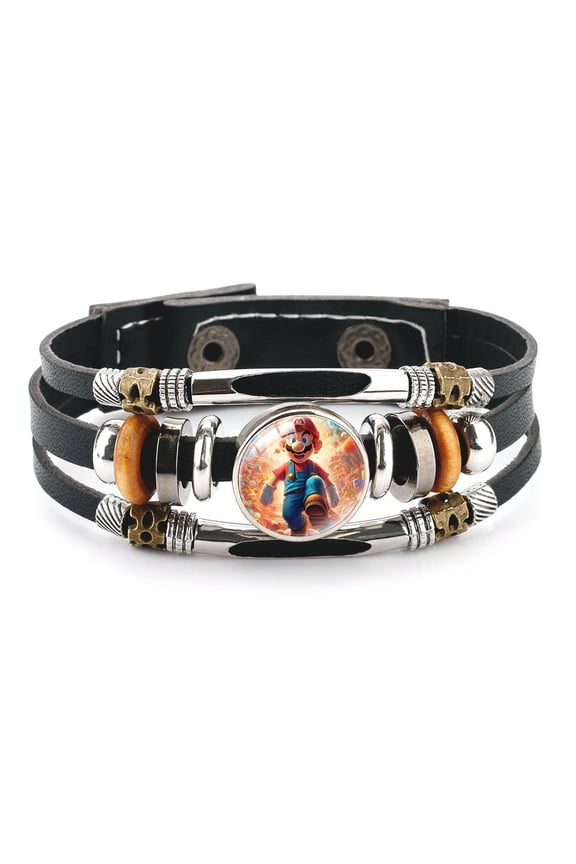 Anime Bracelet Leather Bracelets Glass Dome Snap Button Bracelet Women Men Jewelry