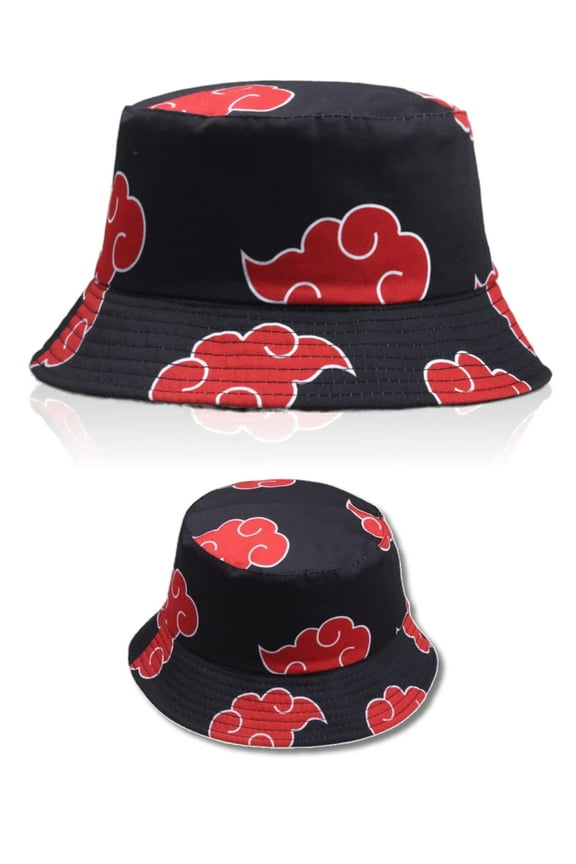 Anime Bucket Hat for Women and Men - Red Cloud Cosplay Black Bucket Hat Anime Accessories, Summer Hat Beach Outdoor Travel Headwear Style