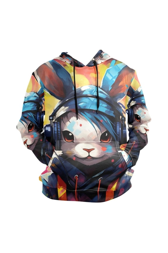 Anime Bunny in Neon Colors Men’s Hoodies Sweatshirt Fleece Jackets Long Sleeve Sweatshirts