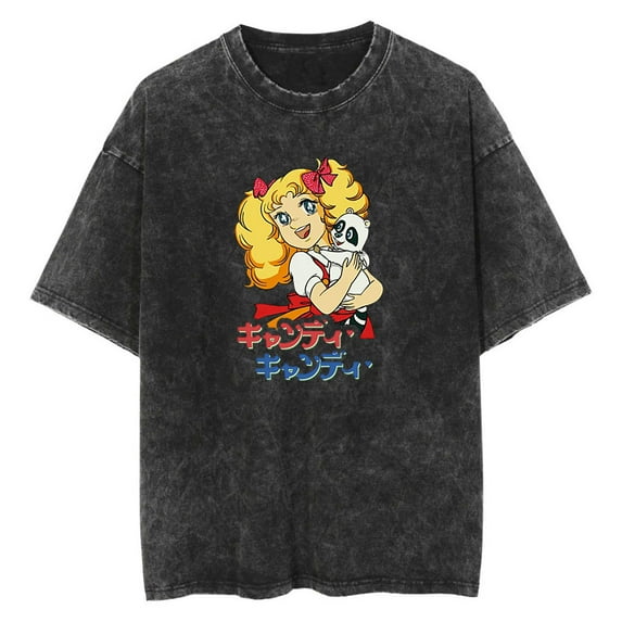 Anime Candy Candy Washed Vintage T-Shirt Merch Casual Short Sleeved T Shirt Unisex TShirt
