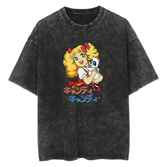 Anime Candy Candy Washed Vintage T-Shirt Merch Casual Short Sleeved T Shirt Unisex TShirt