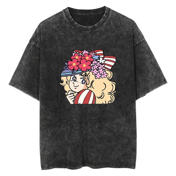 Anime Candy Candy Washed Vintage T-Shirt Merch Casual Short Sleeved T Shirt Unisex TShirt