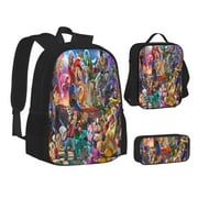 Anime Cartoon 3 PCS School Backpack Lightweight School Bookbag Lunchbox Pencil Bag Large Daypack for Kids Teens Boys Girls