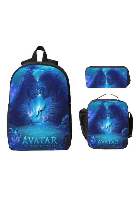 Anime Cartoon Avatar 3Pcs Game Backpack Set, 17Inch Daypack with Lunch Box and Pencil Case, Casual Large Capacity College Laptop Bag Travel Gifts