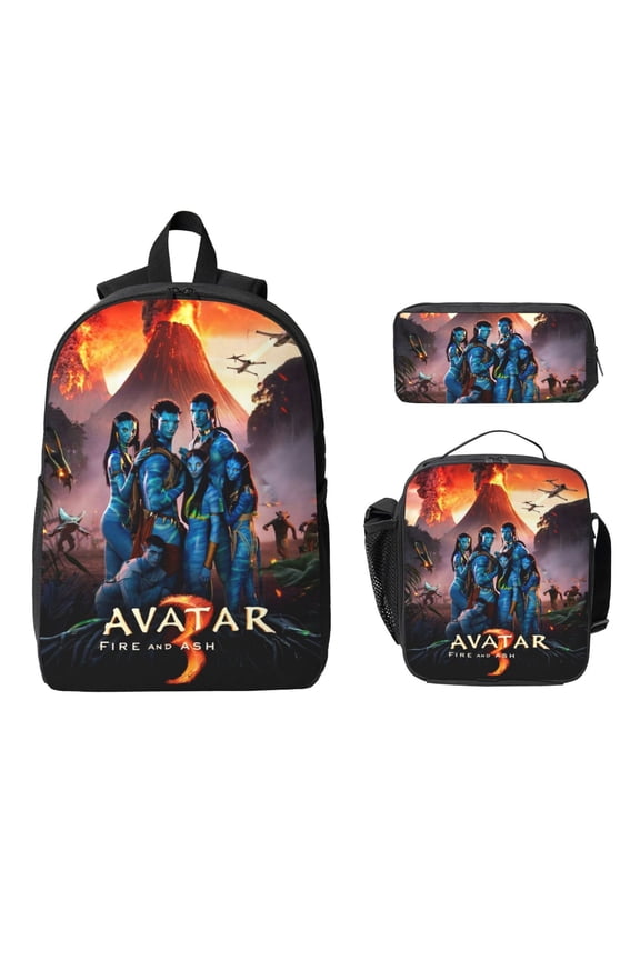 Anime Cartoon Avatar 3Pcs Game Backpack Set, 17Inch Daypack with Lunch Box and Pencil Case, Casual Large Capacity College Laptop Bag Travel Gifts