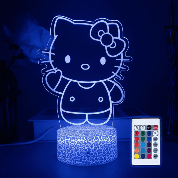 Anime Cartoon Cat 16-Color 3D Illuminated Table Lamp, High-Definition Remote Control Acrylic Night Light, Surprise Christmas Gift