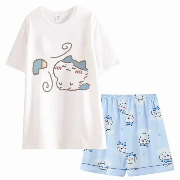 Anime Cartoon Chiikawa Usagi Hachiware Sleepwear Summer New Pure Cotton Short Sleeved Set Fashion Casual Home Wear Gifts