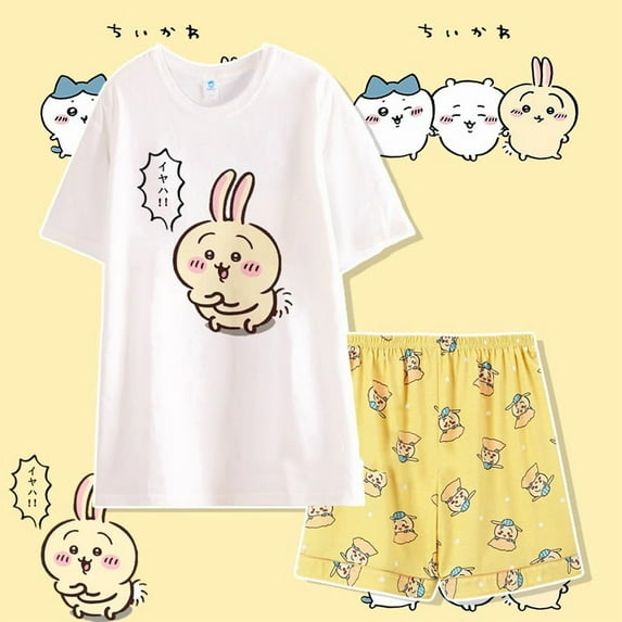 Anime Cartoon Chiikawa Usagi Hachiware Sleepwear Summer New Pure Cotton Short Sleeved Set Fashion Casual Home Wear Gifts