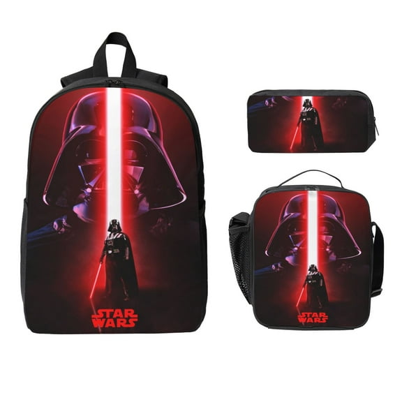 Anime Cartoon Darth Vader 3pcs Backpack Set, 17inch Daypack With Lunch Box And Pencil Case, Casual Large Capacity College Laptop Bag Travel Gifts