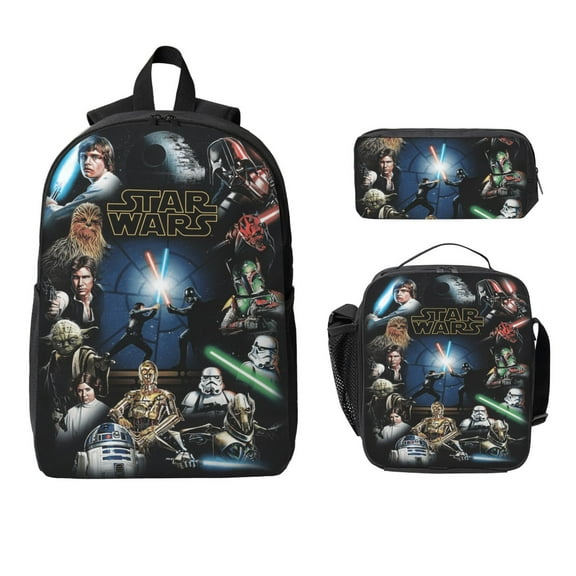 Anime Cartoon Darth Vader 3pcs Backpack Set, 17inch Daypack With Lunch Box And Pencil Case, Casual Large Capacity College Laptop Bag Travel Gifts