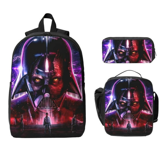 Anime Cartoon Darth Vader 3pcs Backpack Set, 17inch Daypack With Lunch Box And Pencil Case, Casual Large Capacity College Laptop Bag Travel Gifts