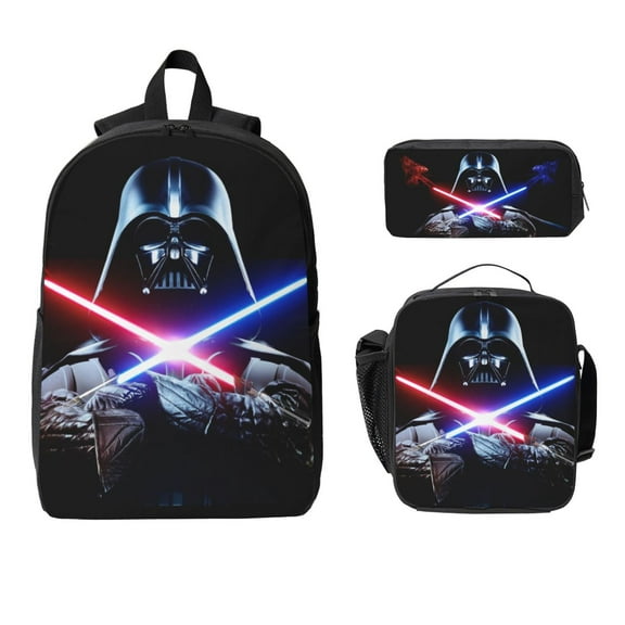 Anime Cartoon Darth Vader 3pcs Backpack Set, 17inch Daypack With Lunch Box And Pencil Case, Casual Large Capacity College Laptop Bag Travel Gifts
