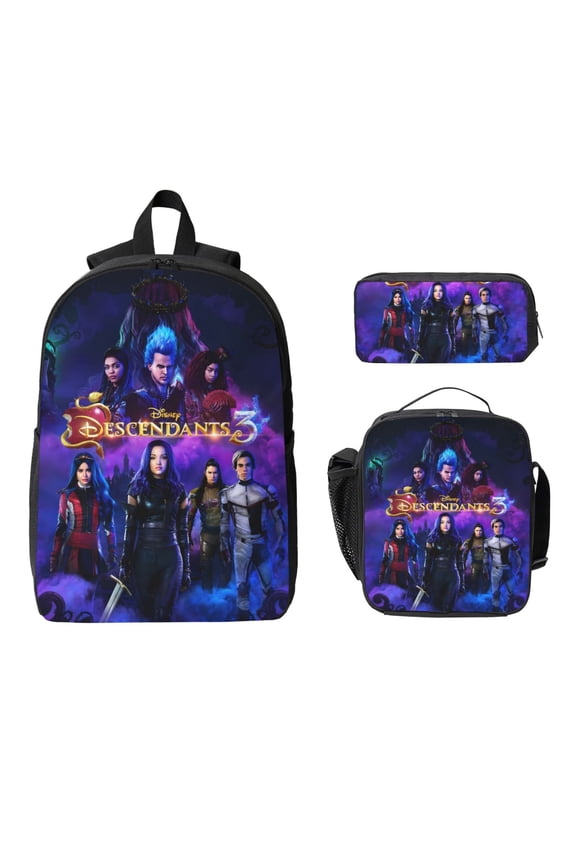 Anime Cartoon Descendants 3pcs Game Backpack Set, 17inch Daypack With Lunch Box And Pencil Case, Casual Large Capacity College Laptop Bag Travel Gifts