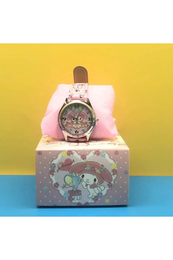 Anime Cartoon Sanrios Kuromi My Melody Cinnamoroll Pompom Purin Watch Kawaii Fresh Sweet Quartz Electronic Hands Gift Box Watch