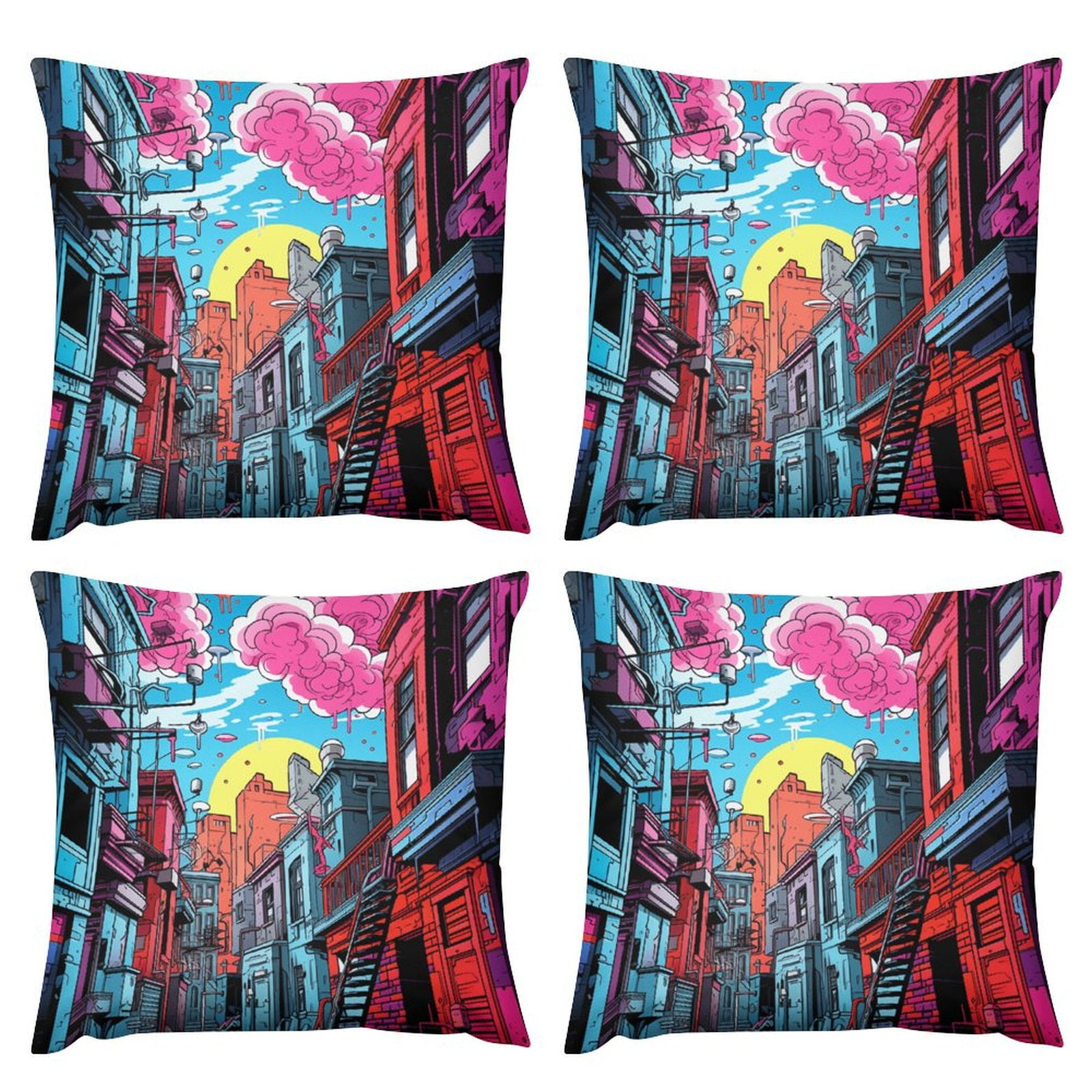 Anime Castle Pillow Covers 20 "x20 " Set of 4，Modern Sofa Throw Pillow