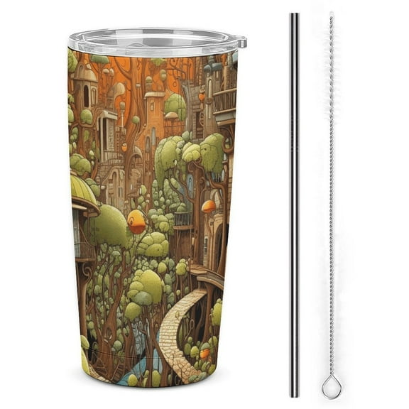 Anime Castle Tumbler with Lids And Straws Insulated Cup Reusable Stainless Steel Water Bottle Travel Mug