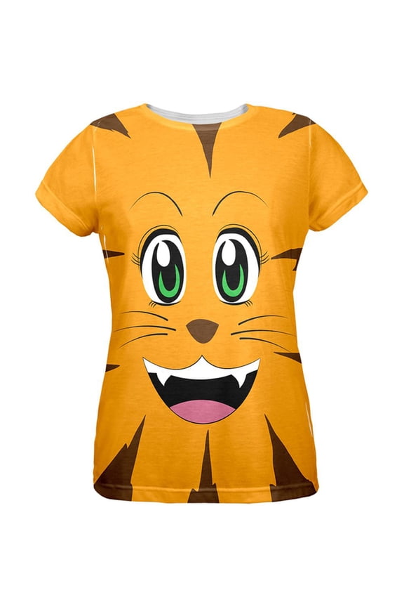 Anime Cat Face Neko All Over Womens T-Shirt - Large