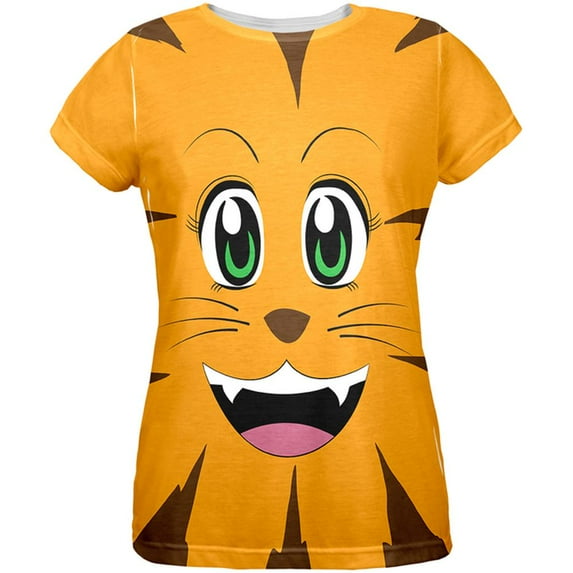 Anime Cat Face Neko All Over Womens T-Shirt - Medium