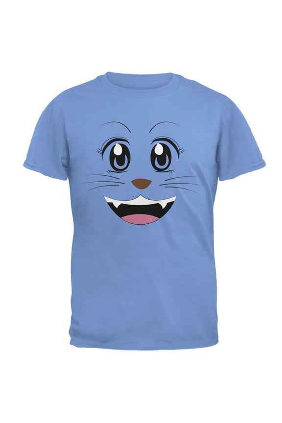 Anime Cat Face Neko Carolina Blue Adult T-Shirt - Small