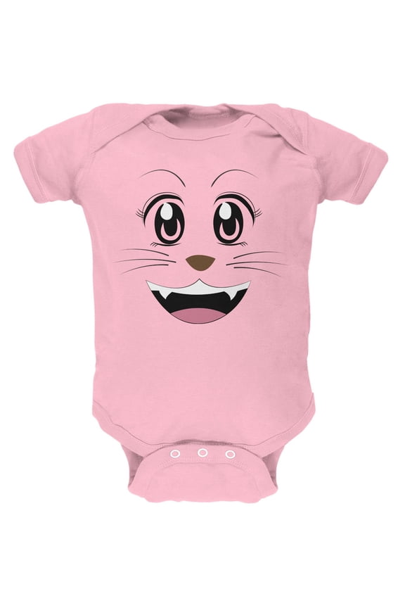 Anime Cat Face Neko Light Pink Soft Baby One Piece - 12 month