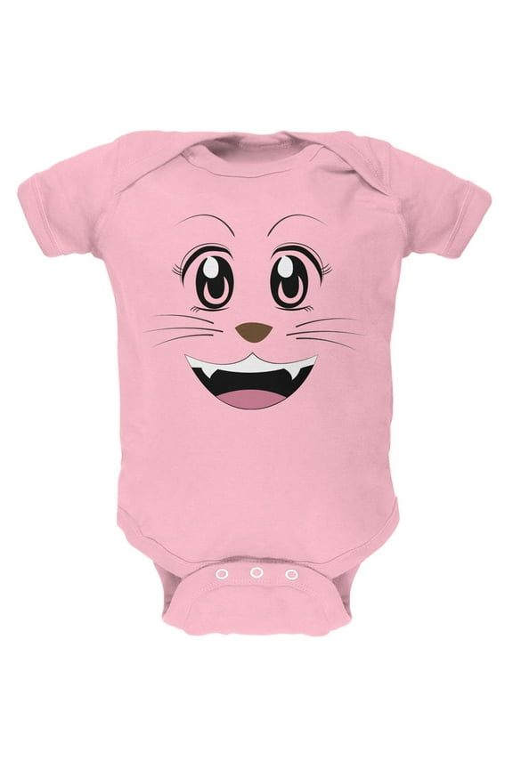 Anime Cat Face Neko Light Pink Soft Baby One Piece - 24 month