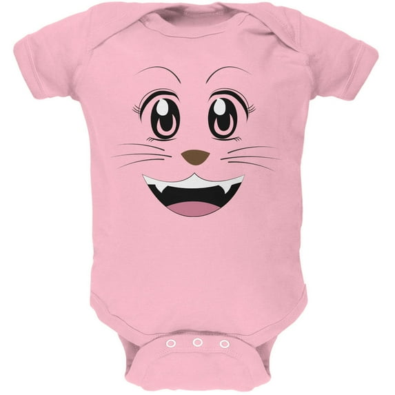 Anime Cat Face Neko Light Pink Soft Baby One Piece - 3 month