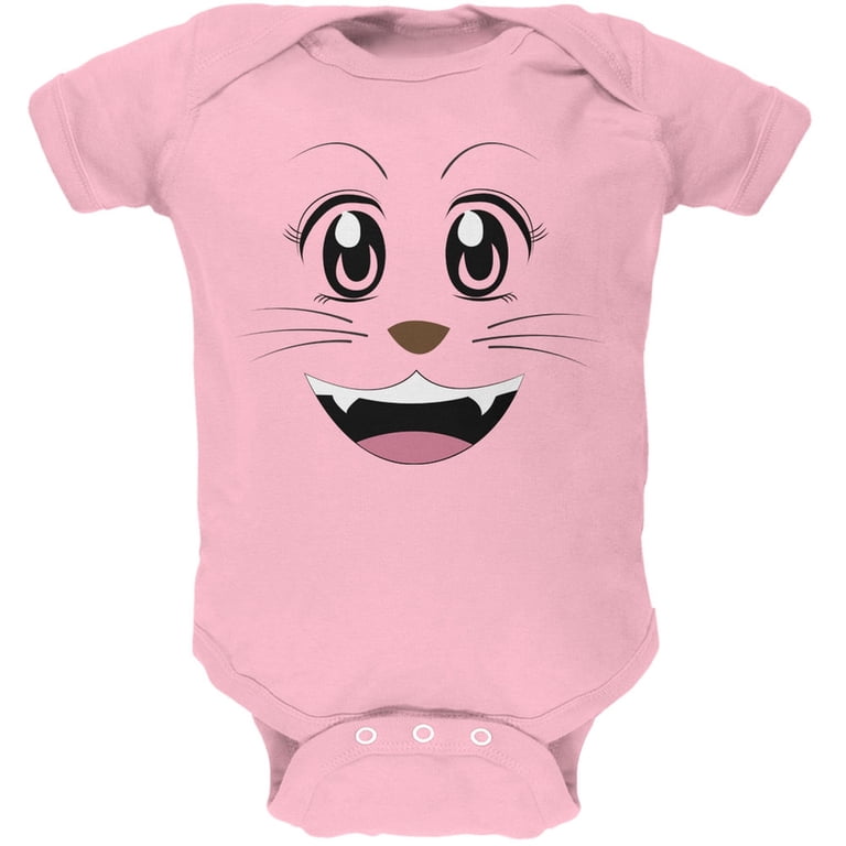 Anime Cat Face Neko Light Pink Soft Baby One Piece - 6 month