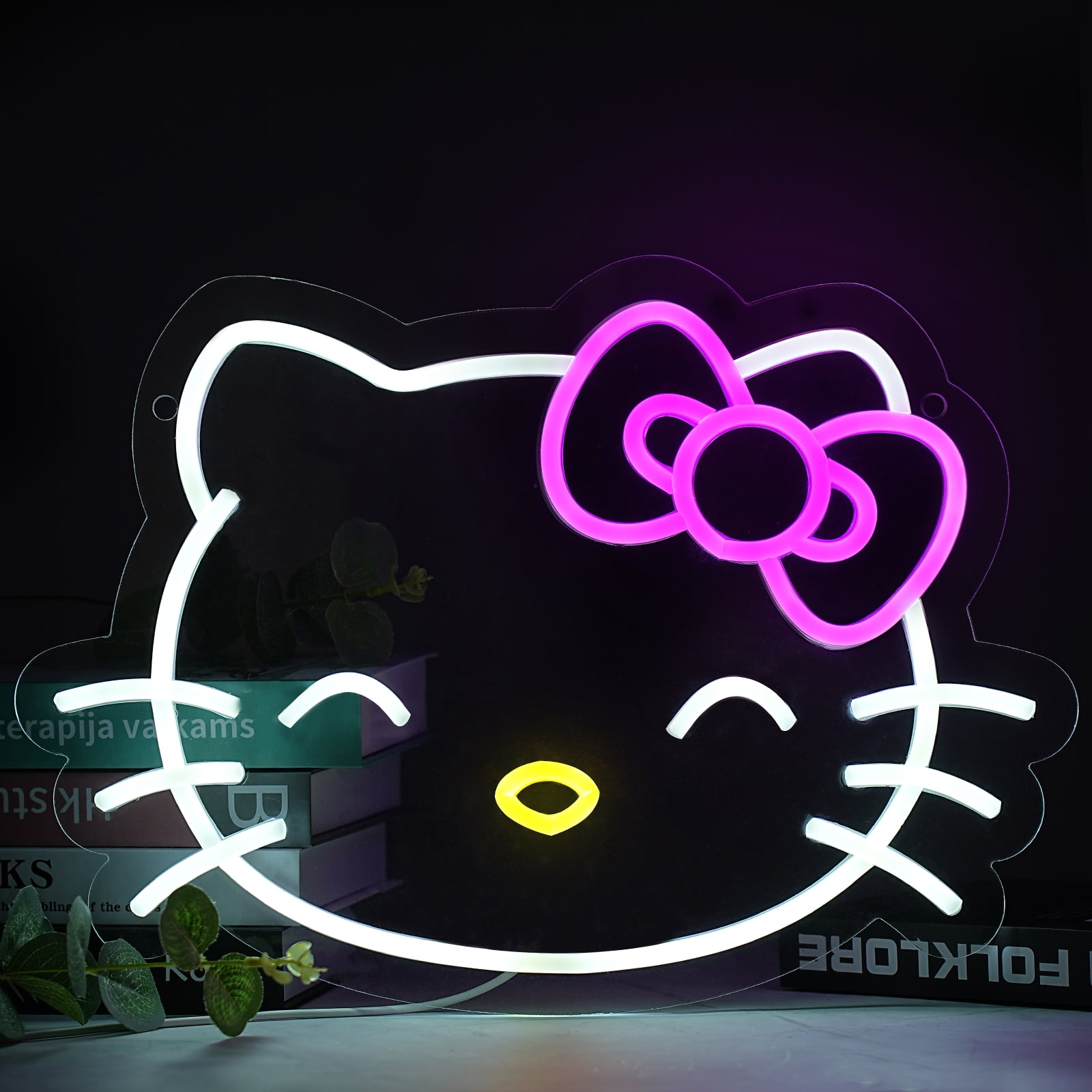 Anime Cat Neon Sign, Hello Kit Cat Neon Light for Bedroom,Girl's Room,Game Room,Kids Birthday Xmas Easter Party Decor Gift