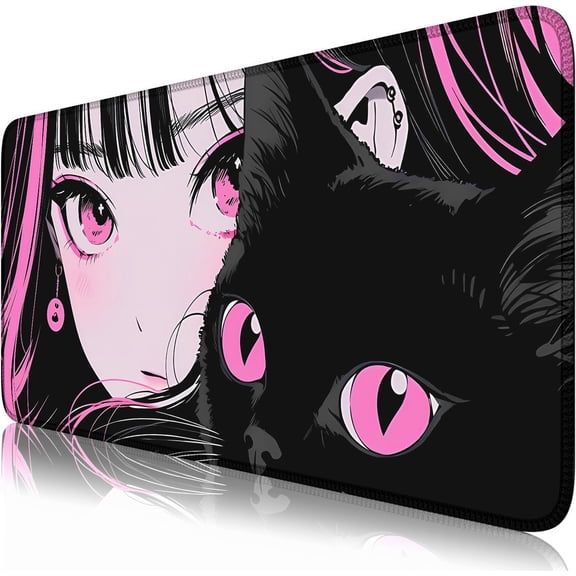Anime Cat and Girl Large Gaming Mouse Pad Desk Mat for Office,Computer,Keyboard,Laptop and Home Desk Mat 31.5 X 15.7inch