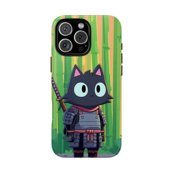 Anime Cat in Samurai Armor Warrior Phone Case for 11 12 13 14 15 16 17 Pro Max